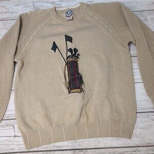 Hathaway Tan Knit Crew neck Golf Bag Sweater Size Large